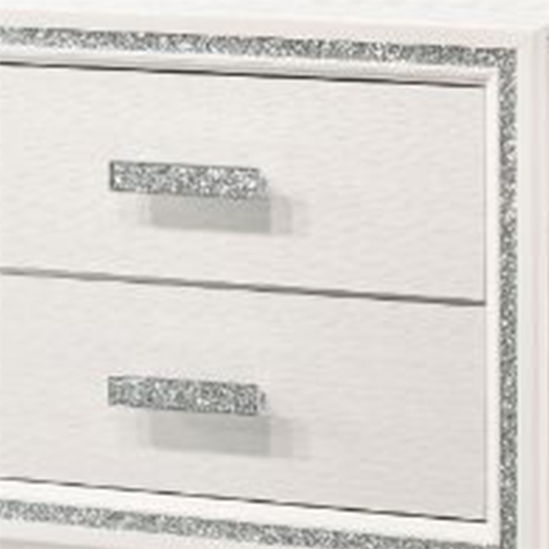 Benjara Nightstand with 2 Drawers and Shimmer Accent Trim- White