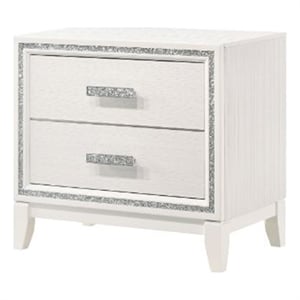 Benjara Nightstand with 2 Drawers and Shimmer Accent Trim- White