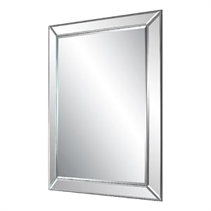 Benjara 39&quot Wood Mirror- Mirrored Frame- Beveled Panels- Silver
