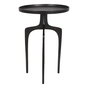 Benjara 22&quot Metal Round Accent Table- Three Curved Legs- Antique Brown