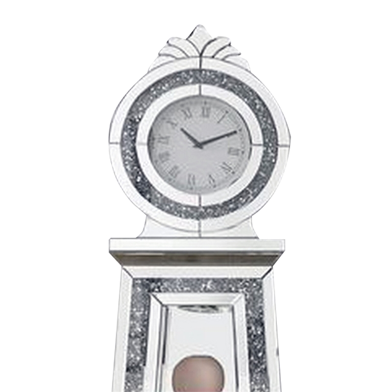 Benjara Mirrored Grandfather Clock with 3 Open Compartments- Silver
