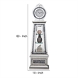 Benjara Mirrored Grandfather Clock with 3 Open Compartments- Silver