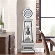 Benjara Mirrored Grandfather Clock with 3 Open Compartments- Silver