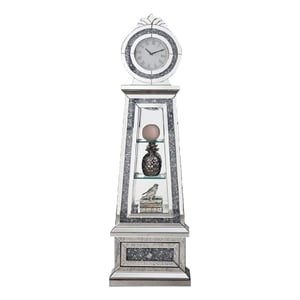Benjara Mirrored Grandfather Clock with 3 Open Compartments- Silver