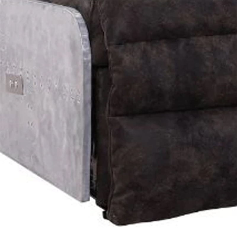 Benjara Power Recliner with Leather Upholstery and Vertical Tufting- Gray