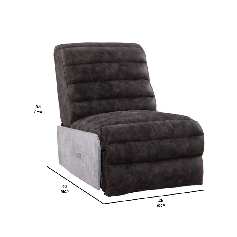 Benjara Power Recliner with Leather Upholstery and Vertical Tufting- Gray