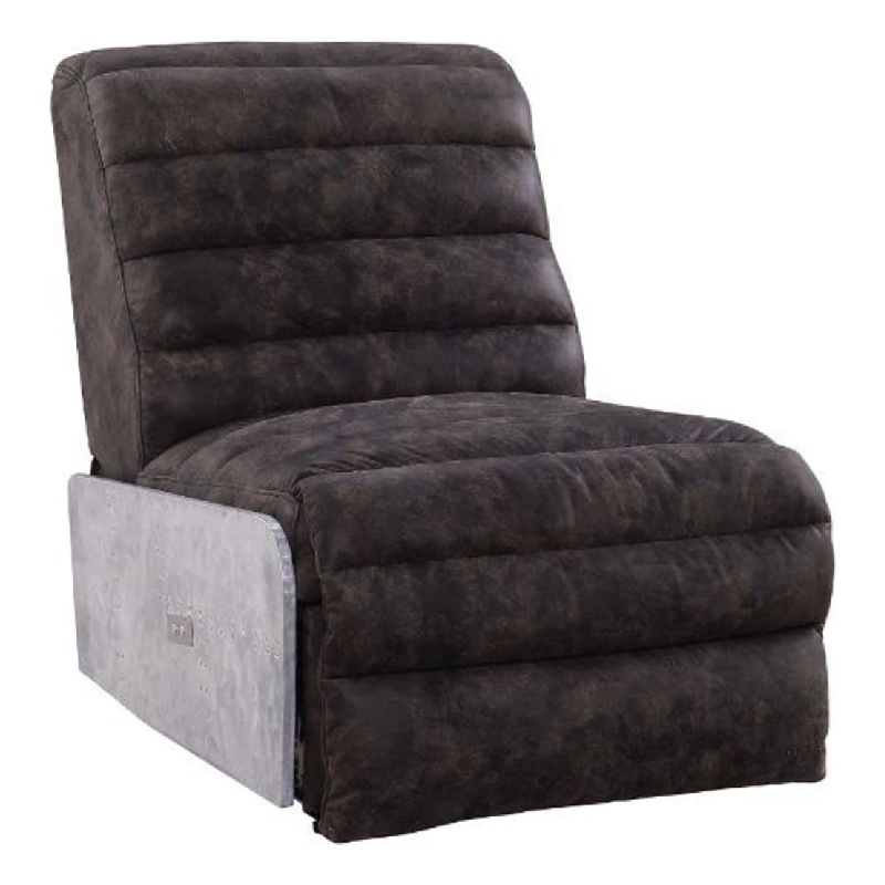 Benjara Power Recliner with Leather Upholstery and Vertical Tufting- Gray