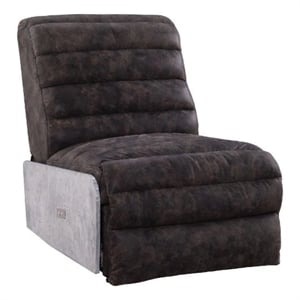 Benjara Power Recliner with Leather Upholstery and Vertical Tufting- Gray