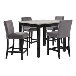 Benjara Kate 42&quot 5 Piece Counter Table Set with Velvet Seating- Gray