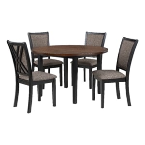 Benjara Jeremy 48&quot 5 PC Round Dining Table Set with Fabric Seat- Brown & Black