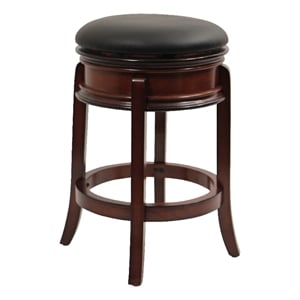 Benjara Sabi 24&quot Swivel Counter Stool- Solid Wood- Faux Leather- Brown- Black