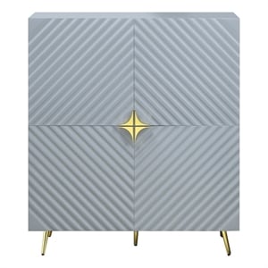 Benjara Bet 46&quot Wood Console Cabinet- Adjustable Shelf- Wave Pattern- Gray