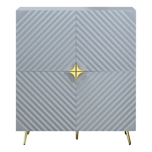 Benjara Bet 46&quot Wood Console Cabinet- Adjustable Shelf- Wave Pattern- Gray