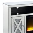 Benjara TV Stand with Electric Fireplace and Beveled Mirror Framing- Silver