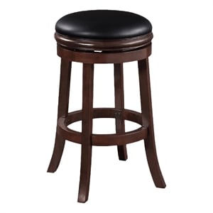 Benjara Sabi 29&quot Swivel Counter Stool- Solid Wood- Faux Leather- Brown- Black