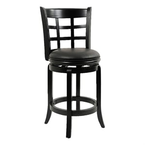 Benjara Sabi 24&quot Swivel Counter Stool- Solid Wood- Faux Leather- Brown- Black