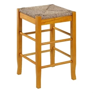 Benjara Chris 24&quot Counter Stool with Wood Frame- Handwoven Rush Seat- Oak Brown