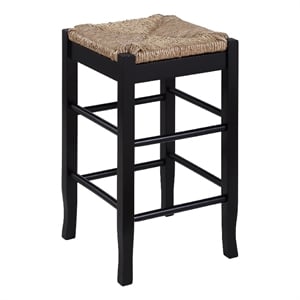 Benjara Chris 24&quot Counter Stool with Wood Frame- Handwoven Rush Seat- Black