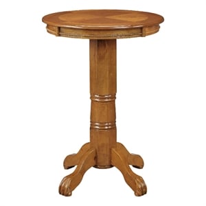 Benjara Ava 42&quot Wood Pub Bar Table- Sunburst Design- Carved Pedestal- Oak
