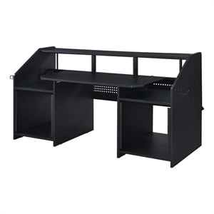 Benjara 71&quot Wood Music Studio Desk- Keyboard Tray- Monitor Top- Black
