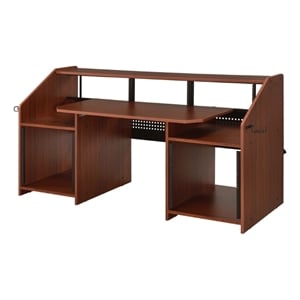 Benjara 71&quot Wood Music Desk Studio Workstation- 3 Shelves- Cherry Brown