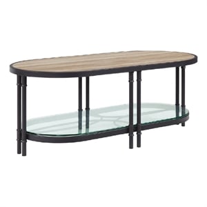 Benjara Ley 47&quot Wood Coffee Table- Oblong- Industrial Design- Oak