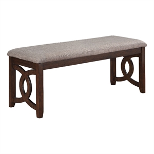Benjara Gary 46&quot Wood Bench with Fabric Seat- Cherry Brown