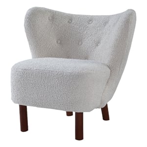 Benjara 34&quot Modern Tufted Wingback Accent Chair- Teddy Sherpa Fabric- White