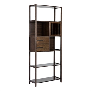 Benjara Axa 68&quot Bamboo Shelf Bookcase with Cabinet- Right Facing- Dark Brown