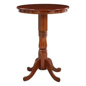Benjara 32&quot Round Pub Bar Table- Classic Turned Pedestal- MDF Wood- Walnut Brown