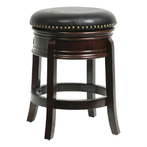 Benjara Sabi 24&quot Swivel Counter Stool-Solid Wood-Faux Leather-Cappuccino-Brown