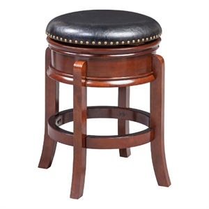 Benjara Sabi 24&quot Swivel Counter Stool- Solid Wood- Faux Leather- Brown- Black
