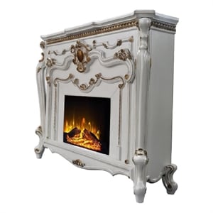 Benjara Ples 59&quot Electric Fireplace- Carved Scrolled Legs- Antique White