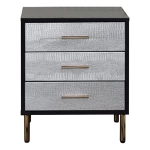 Benjara San 19&quot Glamorous Style Nightstand- 3 Drawers- Black/Silver- Gold