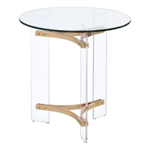 Benjara Hale 23&quot Round End Table- Glass Top- Acrylic Legs- Clear- Gold