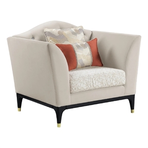 Benjara Mavi 44&quot Chair- Velvet- Arched- Button Tufted- Metal Legs- Beige