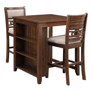 Benjara Gary 3 Piece Counter Table Set- Cherry Brown