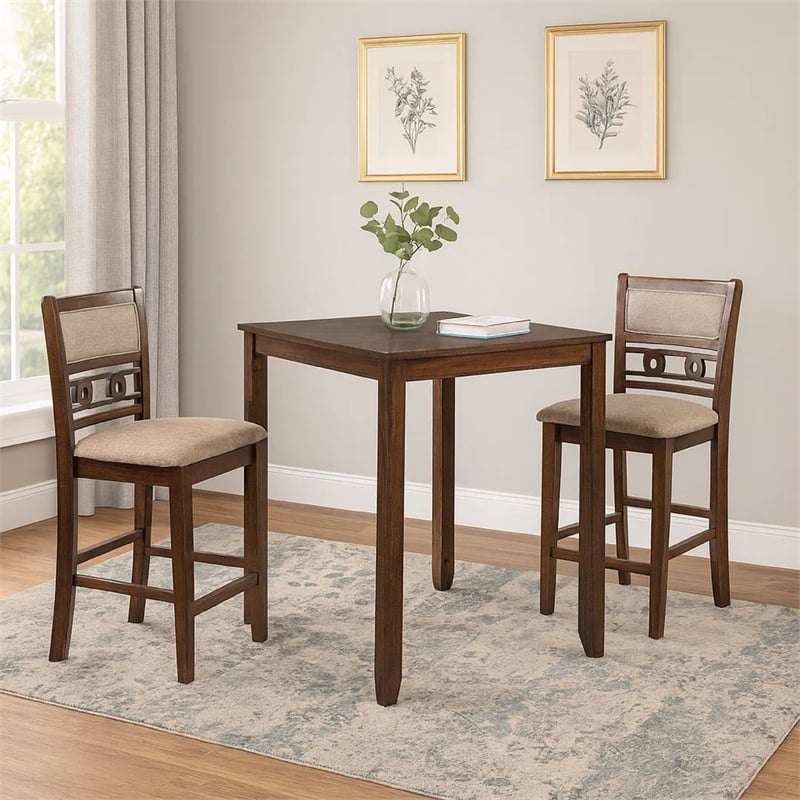 Benjara Gary 3 Piece Counter Table Set- Cherry Brown