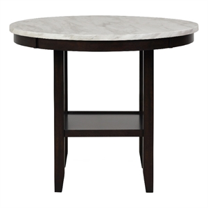 Benjara Kate 42&quot Round Counter Table- Faux Marble Top- White/Espresso