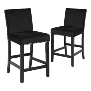 Benjara Kate 40&quot Wooden Counter Height Chair with Velvet Seat (Set of 2)- Black