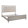 Benjara Lee 2 Drawer Faux Leather Tufted King Bed- Champagne