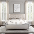 Benjara Lee 2 Drawer Faux Leather Tufted King Bed- Champagne