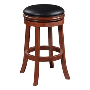 Benjara Sabi 30&quot Swivel Counter Stool- Solid Wood- Faux Leather- Brown- Black