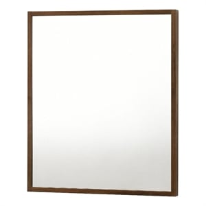 Benjara Noe 40&quot Modern Wall Mirror- Sleek Wood Frame- Walnut Veneer