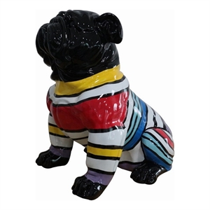 Benjara Cid 18&quot Resin Pug Sculpture Decor- Multicolor Abstract Pattern