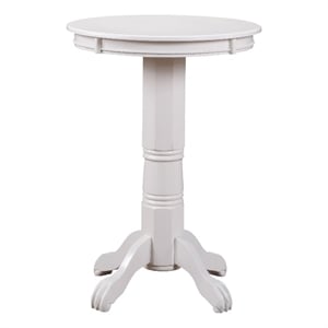 Benjara Ava 42&quot Wood Pub Bar Table- Molded Trim- Carved Pedestal- White