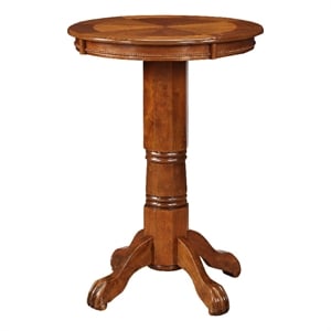 Benjara Ava 42&quot Wood Pub Bar Table- Sunburst Design- Carved Pedestal- Walnut