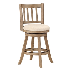 Benjara Adam 24&quot Solid Wood Swivel Counter Stool- Slatted Back- Ivory