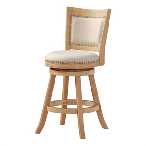 Benjara Kia 24&quot Solid Wood Swivel Counter Stool- Curved Panel Back - Ivory