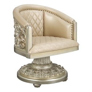 Benjara Esen 31&quot Classic Royal Vegan Leather Armchair- Scrolled- Carved- Gold